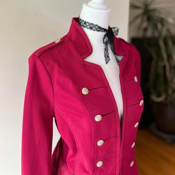 Gothic Military Jacket Tailored Double Breasted Buttons Preppy Red Pink 14 L - Picture 3 of 10